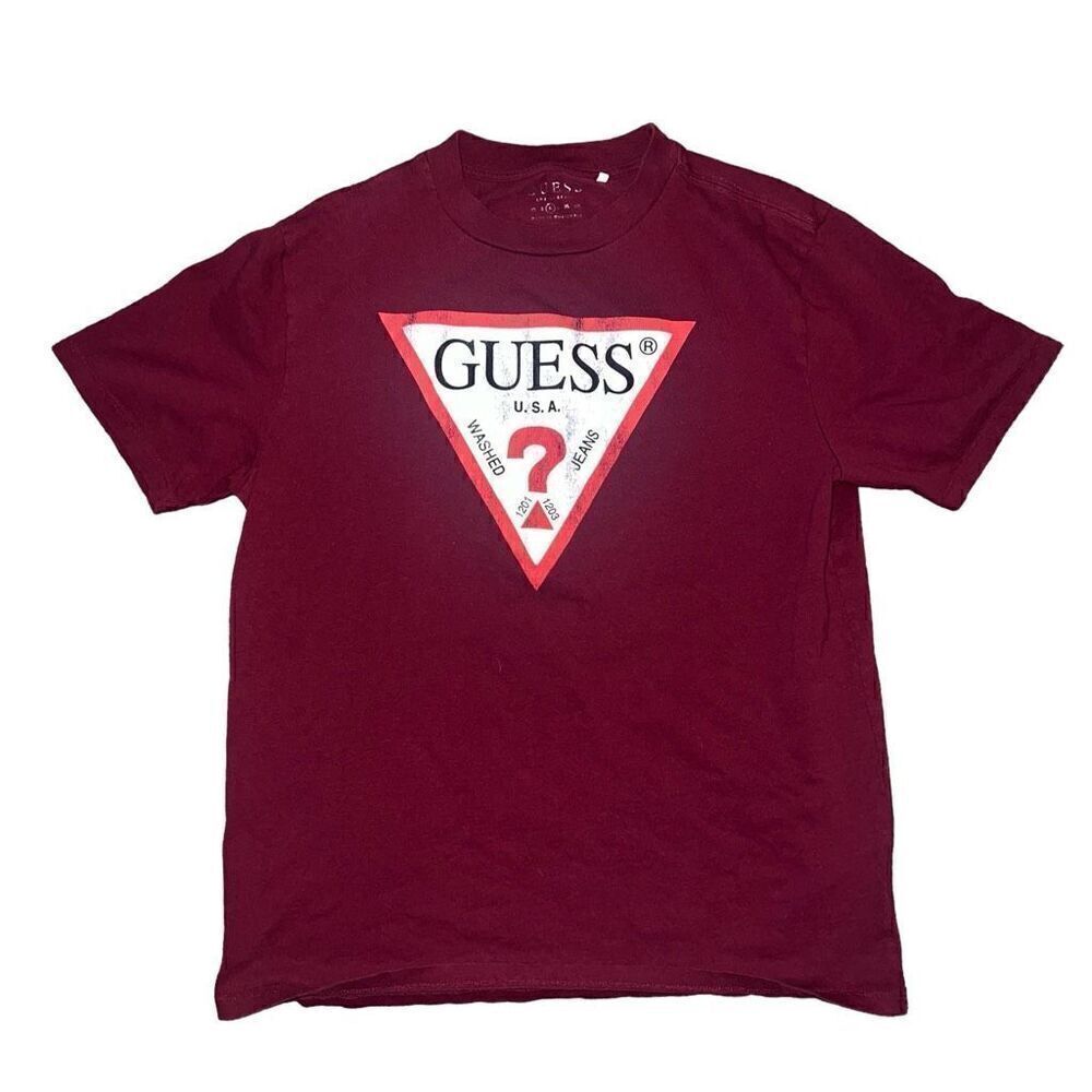 GUESS Burgundy Triangle Logo T-Shirt Size Medium